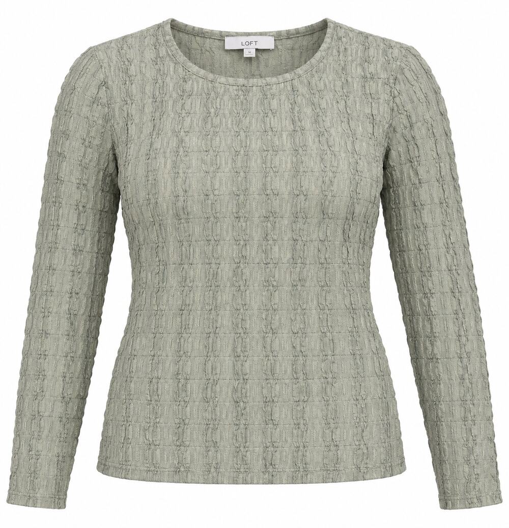 LOFT Textured Top Size M Sage Green Long Sleeve Crewneck Pullover NWT